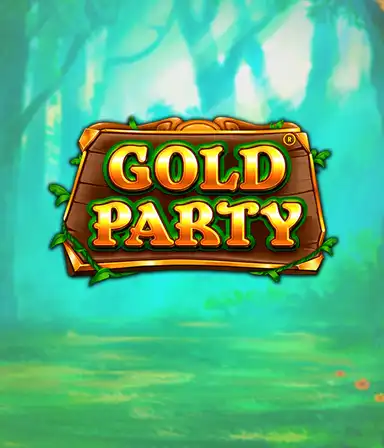 Изображение слота Gold Party от Pragmatic Play, демонстрирующий радостный и красочный мир ирландской тематики с золотыми монетами, лепреконами и радугой. В центре кадра виден игровой экран с 5 барабанами и 3 рядами, окруженный зелеными полями и золотыми горшками, создающими атмосферу праздника и волшебства.